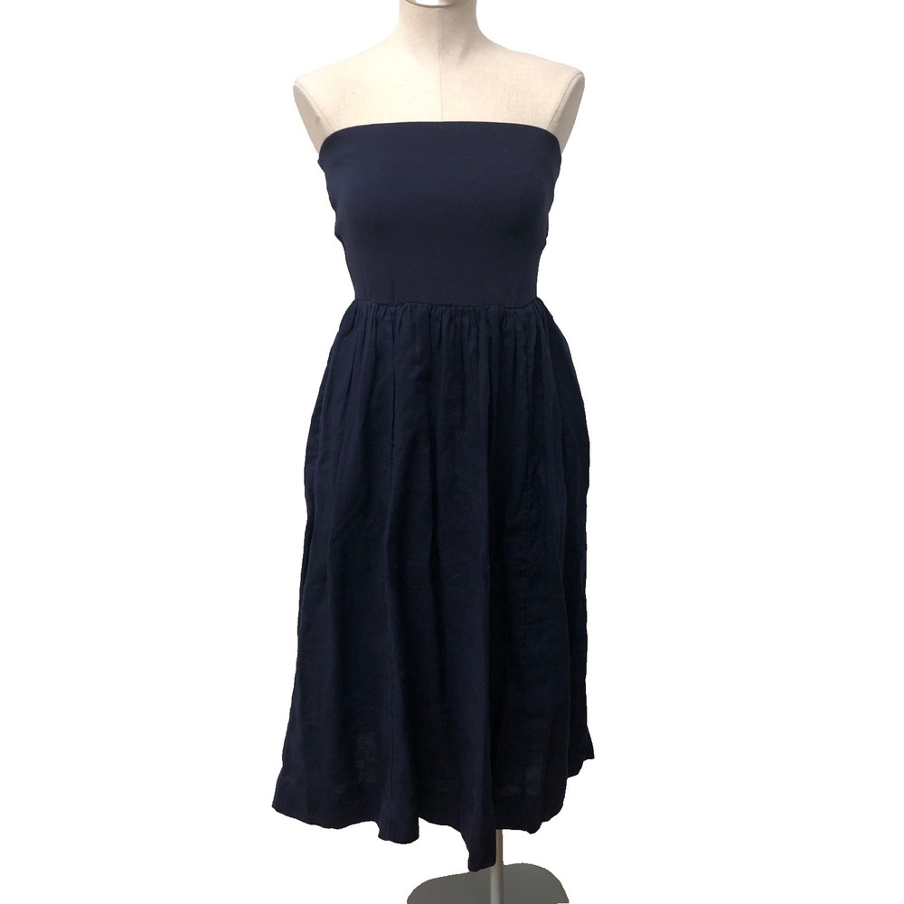 The Drop‎ Helen Strapless Womens Small Blue Pull On Linen Midi Beach Going Out
